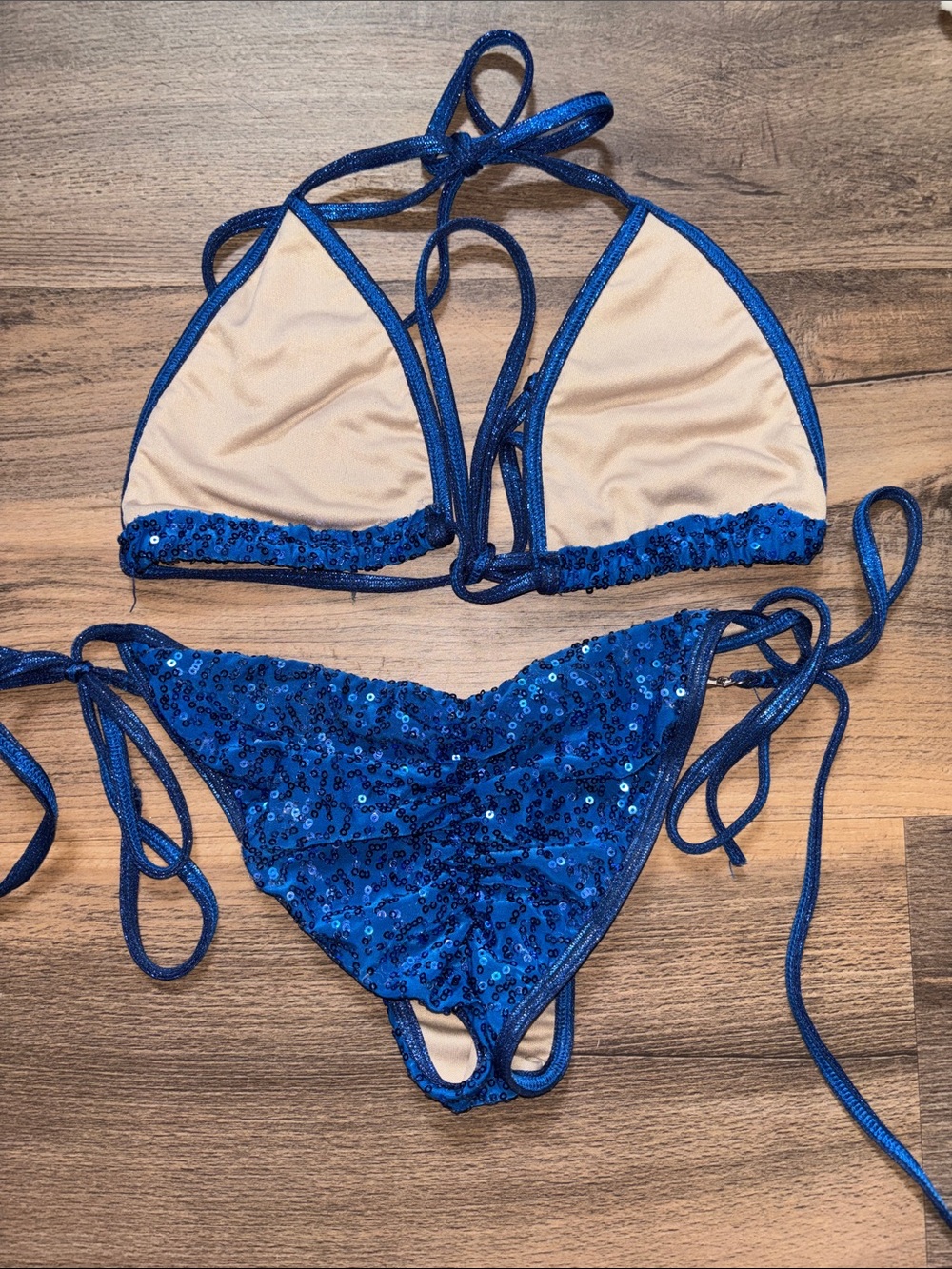 Blue Sequin String Bikini Set - Picture 2 of 2